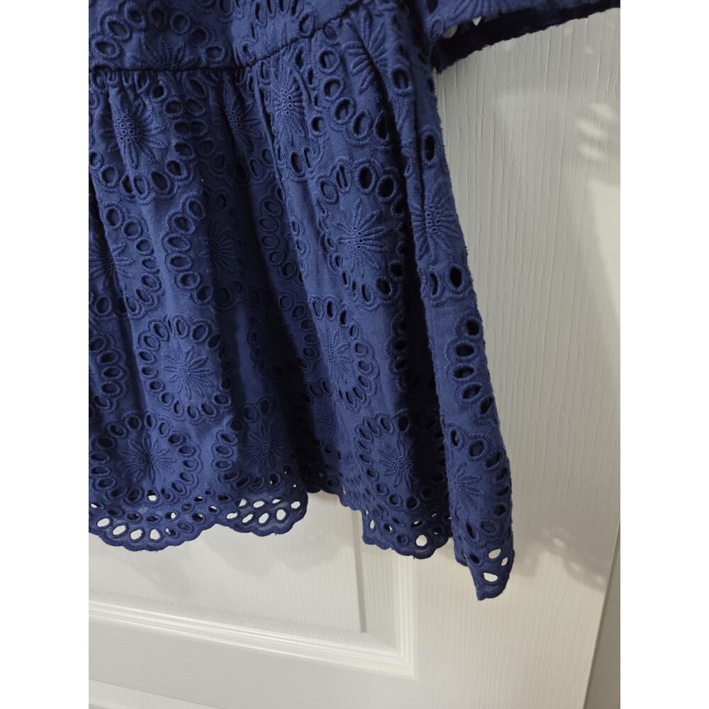 Figue Isabella Blue Eyelet Embroidered Cutout Sleeves Boho Mini Dress, Size XL - Picture 9 of 16